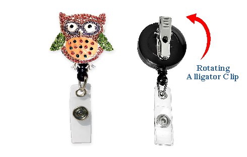 [SCSP02] Rhinestone Retractable Badge Holder Owl